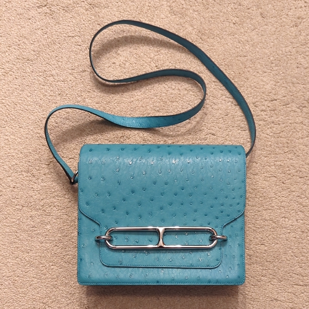 For Authentication for Pursessssss - Hermes Ostrich Leather Sac Roulis 23 Bag